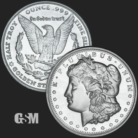 Excellent Morgan & Eagle Front & Back of 1/2 oz .999 Fine Silver Coin